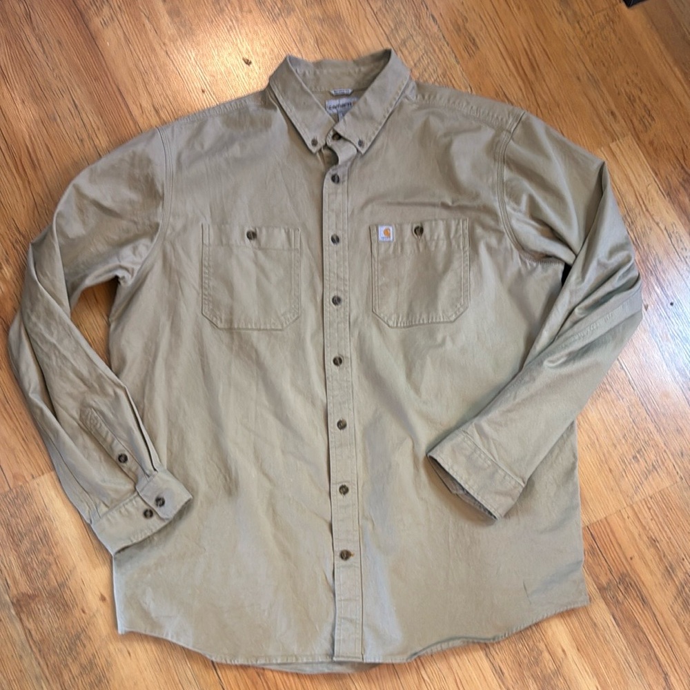 Carhartt Relaxed Fit Button Down Mens 2XL Tall Tan